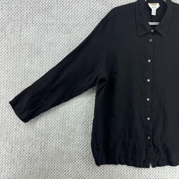 VTG Talbots Top Women 18W Black Irish Linen Mother Of Pearl Button Up Semi-Sheer - Picture 6 of 13